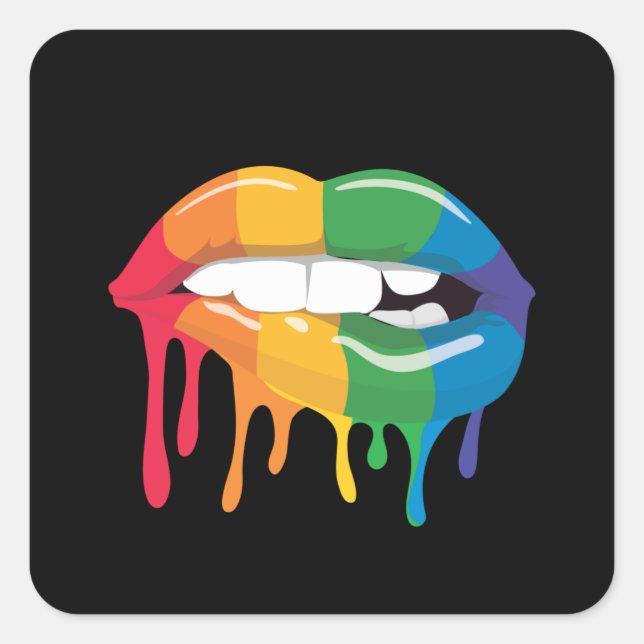 Sticker Carré Les lèvres arc-en-ciel meilleur cadeau (Devant)