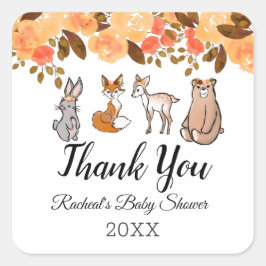 Sticker Carré Les mignons animaux en bois | BABY SHOWER MERCI