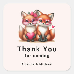 Sticker Carré Les mignons renards orange en Merci d'amour