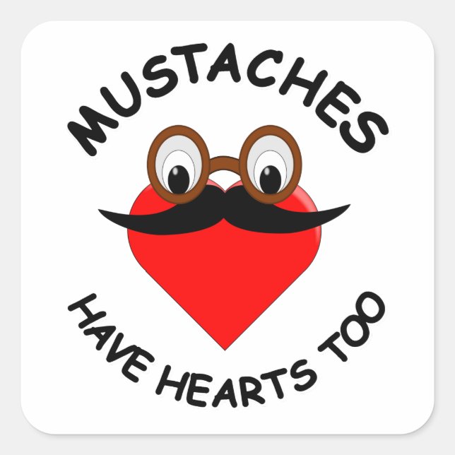 Sticker Carré Les moustaches ont aussi des coeurs (Devant)