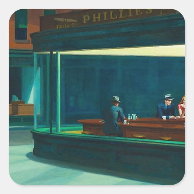 Sticker Carré Les nuits Edward Hopper (Devant)