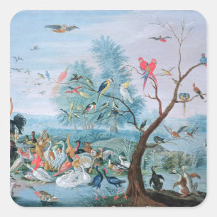 Sticker Carré Les oiseaux tropicaux dans un paysage