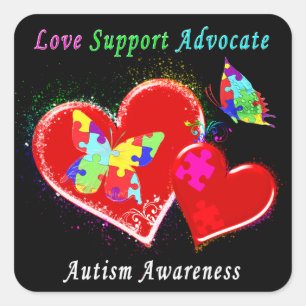 Sticker Carré Les papillons autistes dans les coeurs