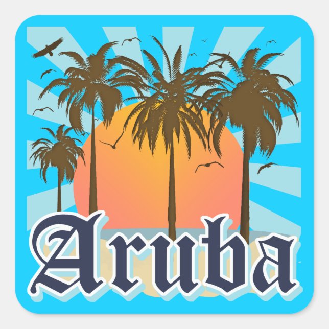 Sticker Carré Les plages d'Aruba coucher de soleil (Devant)