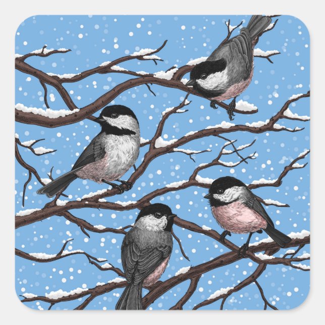 Sticker Carré Les poulets en hiver (Devant)