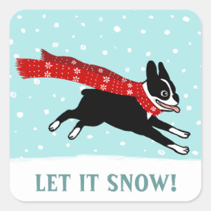 Sticker Carré Les vacances d'hiver Boston Terrier l'ont laissé