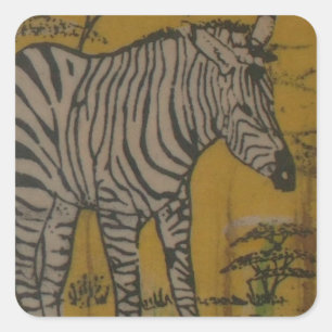 Sticker Carré L'Esprit du Serengeti : Le Grazing du Zèbre dans l