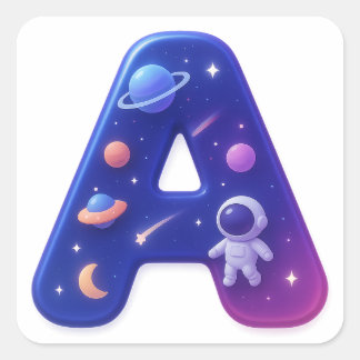 Sticker Carré Lettre A de l'alphabet spatial brillant mignon – T