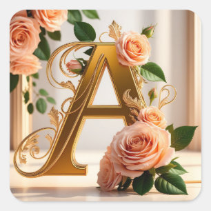 Sticker Carré 🌸 Lettre A personnalisée de fleurs de mariage 🎀
