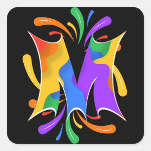 Sticker Carré Lettre arc-en-ciel M Monogramme Abstrait