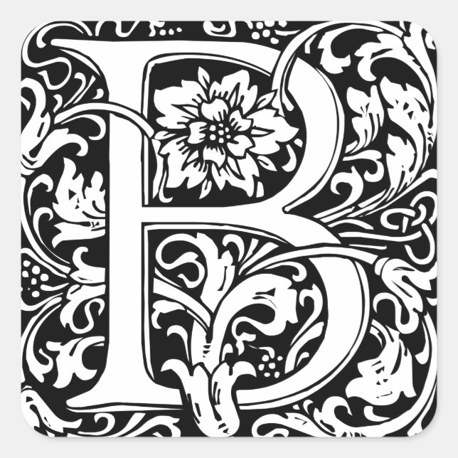 Sticker Carré Lettre B Monogramme médiéval Art Nouveau (Devant)