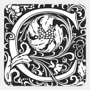 Sticker Carré Lettre C Monogramme médiéval Art Nouveau