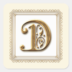 Sticker Carré Lettre D - Sceau Mariage classique or & dentelle