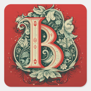 Sticker Carré Lettre de fête B : Couleurs et ornements de Noël
