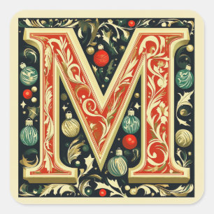 Sticker Carré Lettre de fête M : or, rouge, vert et crème