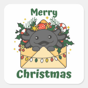 Sticker Carré Lettre de Noël Axolotl Animaux d'hiver Axolotls