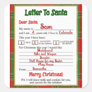 Sticker Carré Lettre de Noël portée au Père Noël