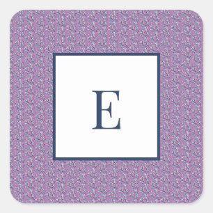 Sticker Carré Lettre et Feuilles bleu et violet