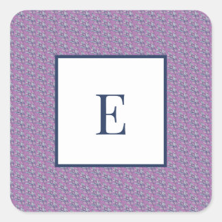 Sticker Carré Lettre et Feuilles bleu et violet