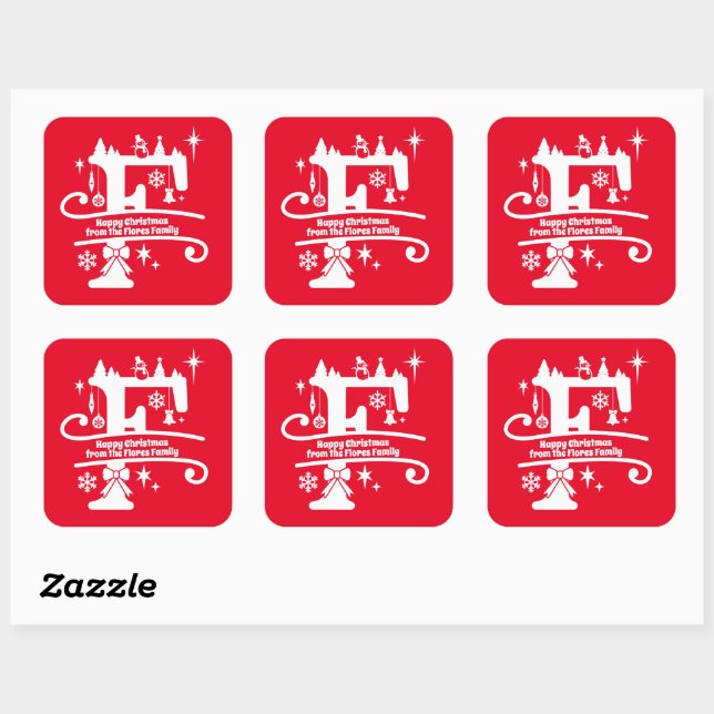 Sticker Carré Lettre F Monogramme Nom de famille initial Salutat (Feuille)