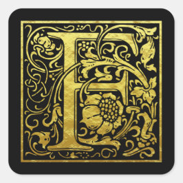 Sticker Carré Lettre F Première Lettre Faux Gold Noir