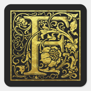 Sticker Carré Lettre F Première Lettre Faux Gold Noir