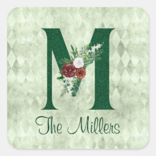 Sticker Carré Lettre florale d'hiver M personnalisée