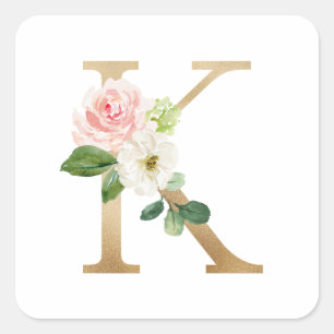 Sticker Carré LETTRE Florale FÉMININE FAUX OR FAUX K MONO