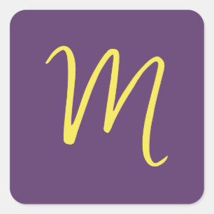 Sticker Carré Lettre initiale Monogramme élégant Indigo jaune