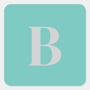 Sticker Carré LETTRE INITIALE UNIQUE CLAIR Turquoise Gray Monogr