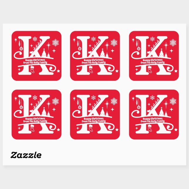Sticker Carré Lettre K Monogramme Nom de famille initial Salutat (Feuille)