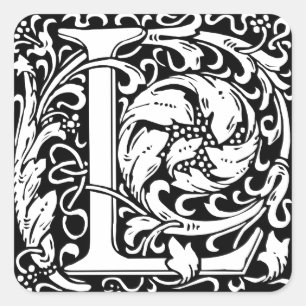 Sticker Carré Lettre L Monogramme médiéval Art Nouveau