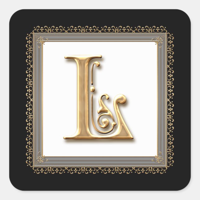 Sticker Carré Lettre L - Sceau Mariage classique or & dentelle (Devant)