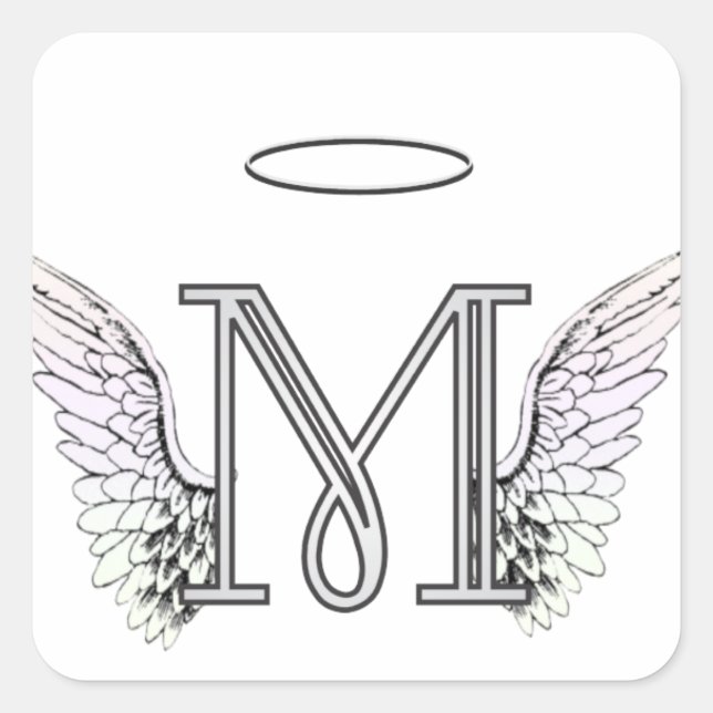 Sticker Carré Lettre M Monogramme initial avec ailes angéliques  (Devant)