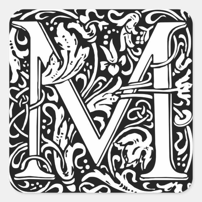 Sticker Carré Lettre M Monogramme médiéval Art Nouveau (Devant)