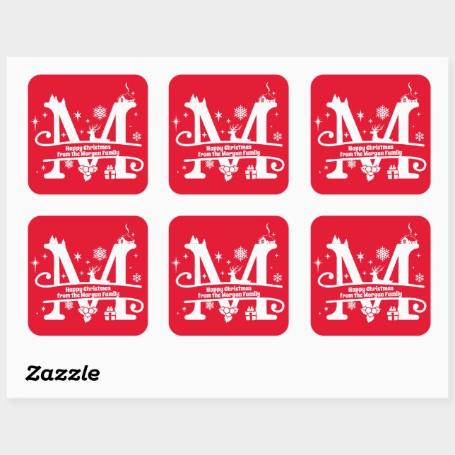 Sticker Carré Lettre M Monogramme Nom de famille initial Salutat (Feuille)