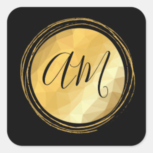 Sticker Carré Lettre monogramme de la sphère d'or métallique