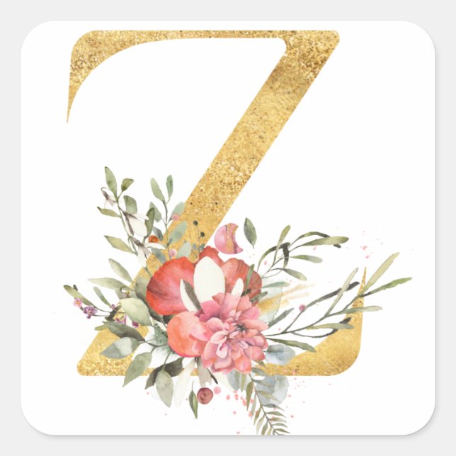 Sticker Carré Lettre MONOGRAMME D'OR Z avec fleur (Devant)