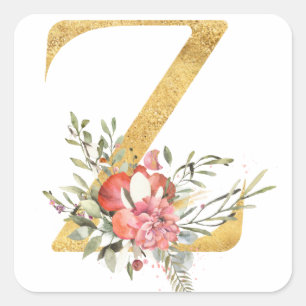 Sticker Carré Lettre MONOGRAMME D'OR Z avec fleur
