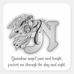 Sticker Carré Lettre N ange monogramme alphabet initial