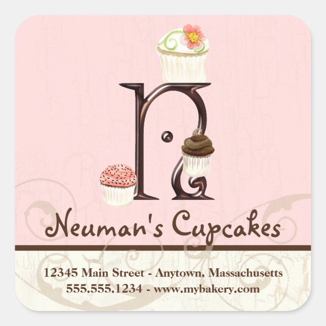 Sticker Carré Lettre N Monogramme Aquarelle Cupcake Logo Entrepr (Devant)