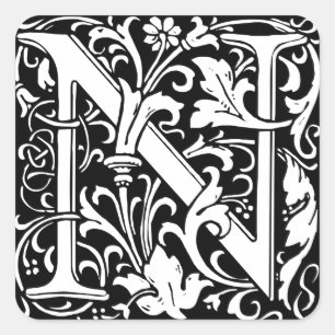 Sticker Carré Lettre N Monogramme médiéval Art Nouveau