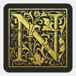 Sticker Carré Lettre N Première Lettre Faux Or noir