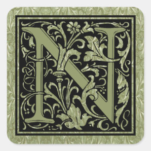 Sticker Carré Lettre N Première Lettre Monogramme