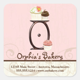 Sticker Carré Lettre O Monogramme Logo Cupcake Chariots commerci