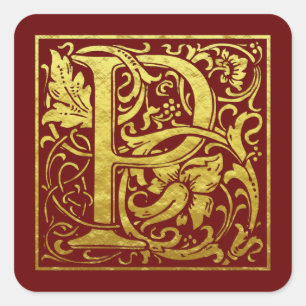 Sticker Carré Lettre P Première Lettre Faux Gold