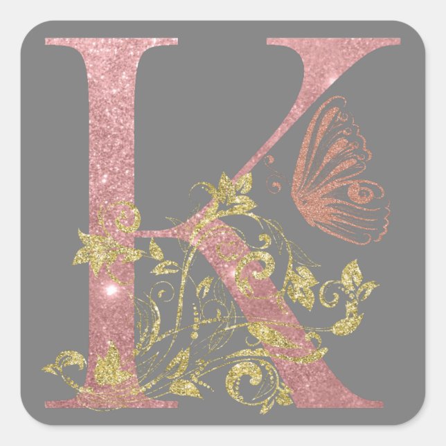 Sticker Carré LETTRE Parties scintillant rose FLASH K (Devant)