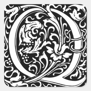 Sticker Carré Lettre Q Monogramme médiéval Art Nouveau
