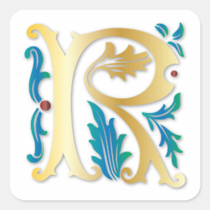 Sticker Carré Lettre R Monogramme Fleur de lis