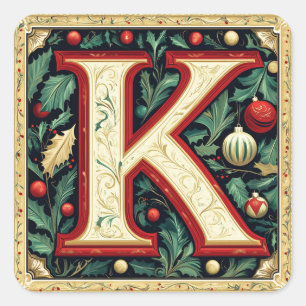 Sticker Carré Lettre rouge K crème & Noël vert